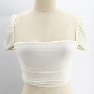 Princess Polly Ivory Ruched Draped Crop Cap Sleeve Top Sz 2